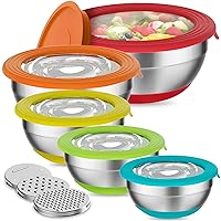Mixing Bowls with Lid Set, Mixing Bowls for Kitchen with Lids, Nesting Bowls with 3 Grater Attachments & Non-Slip Bottoms for Mixing, Serving, Baking, Prepping
