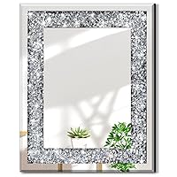 QMDECOR Rectangle Sparkling Decorative Wall Mirror for Home Decoration with Silver Crystal Crush Diamond Décor, Dimention16x20x1 inch, Wall Hang Frameless Mirrors Glass Diamond Décor.
