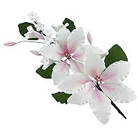 Global Sugar Art Double Rubrum Lily Sugar Cake Flowers Cake Topper Spray, White with Pink, 1 Count by Chef Alan Tetreault