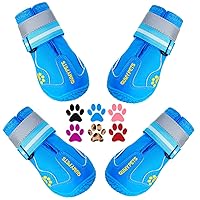 QUMY Dog Shoes for Large Dogs, Medium Dog Boots & Paw Protectors for Winter Snowy Day, Summer Hot Pavement, Waterproof in Rainy Weather, Outdoor Walking, Indoor Hardfloors Anti Slip Sole Blue 6
