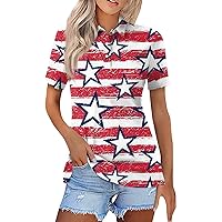 Casual Short Sleeve Spring Polo Women's Tunic Outdoor Comfortable Cotton Shirts Woman Comfy American Flag Red L
