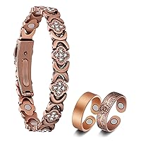 Copper Bracelets & Ring for Women, Lymphatic Drainage Ring and Magnetic Bracelets for Women with 3800 Gauss Ultra Magnets and Sizing Tool