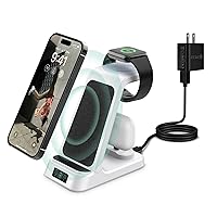 DDUAN Wireless Charging Station, 3 in 1 Fast Charging Stand, Wireless Charger for Apple Watch 8/7/6/5/4/3 & iPhone15/14/13/12/11/Pro/Max/X/XS/Max/XR/8, Airpods/Pro(QC3.0 Adapter Included)-White