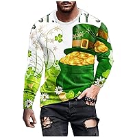 Men's St Patricks Day T-Shirts Irish Green Plus Size Crew Neck Long Sleeve Pullover Tees Shamrock 3D Print Tops S-6XL