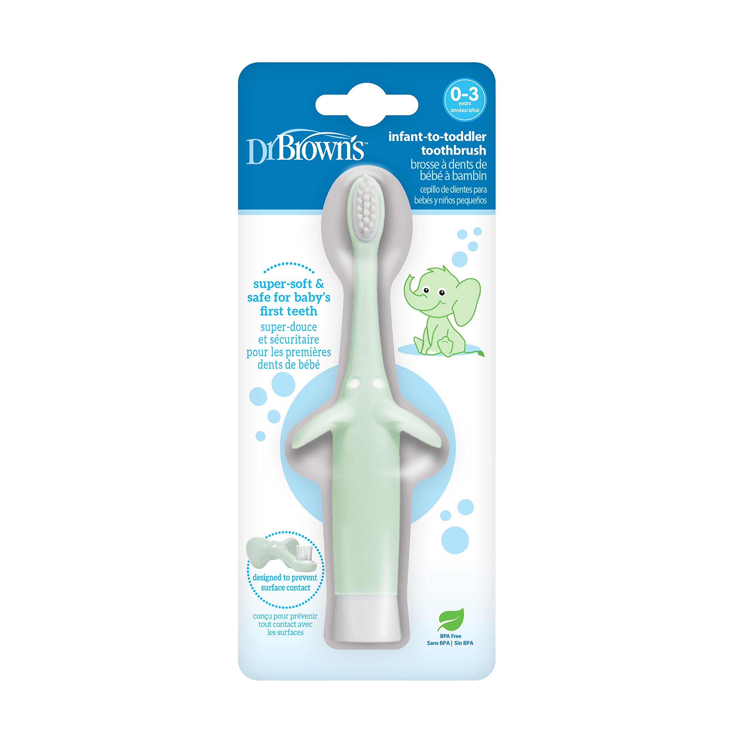 Dr. Brown's Infant-to-Toddler Toothbrush, Elephant, Mint, 0-3 Years