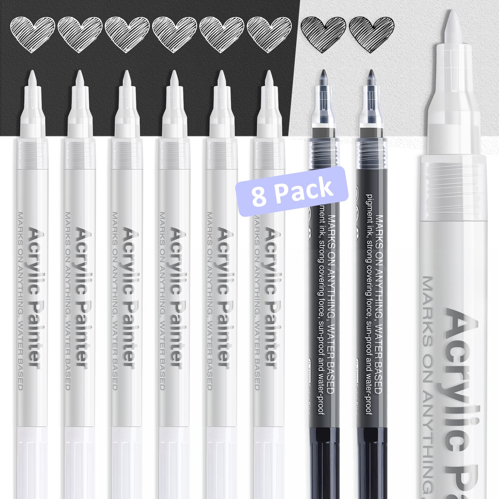 Mua Acrylic White Paint Pen Fine Tip: 8 Pack 0.7mm Black White Paint Marker  Pens for Art, Water-Based White Markers for Black Paper Metal Wood Stone  Plastic Steel Writing, Opaque Ink (6