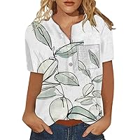 Tops for Women Dressy,Women Cute Graphic Print Short Sleeve T-Shirt Casual Button Down Crewneck Shirts Work Blouse