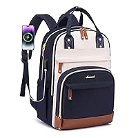 LOVEVOOK Laptop Backpack for Women, Fits 15.6 Inch Laptop Bag, Fashion Travel Work Anti-theft Bag, Business Computer Waterproof Backpack Purse, Beige-Blue-Brown