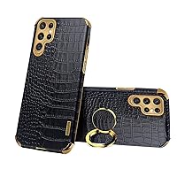 Guppy Compatible with Galaxy S23 Ring Holder Case Cool Crocodile Snake Skin Pattern Textured with 360 Degree Rotation Stand for Women Slim Leather Snake Lizard Skin Protective Cover case,Black