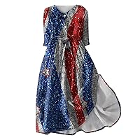 4Th of July Outfits for Women, Women's American Flag Independence Day Flip Collar Button Up 3/4 Sleeve, S XXXL