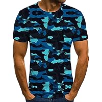 Men's Camo Crewneck Athletic T-Shirt Stretchy Camouflage Short Sleeve Shirts Soft Workout Military Pullover Tees