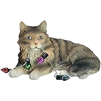 Sandicast Brown Tabby Maine Coon Cat with Holiday Lights Christmas Ornament, Multi Color (XSO33901)