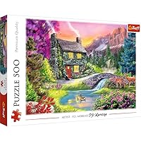 TREFL 500 Piece Jigsaw Puzzles, Mountain Idyll, Wilderenss Cottage, Wildlife, Pond, Adult Puzzles, Trefl 37325 Multicolor