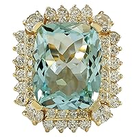 9.51 Carat Natural Blue Aquamarine and Diamond (F-G Color, VS1-VS2 Clarity) 14K Yellow Gold Luxury Cocktail Ring for Women Exclusively Handcrafted in USA