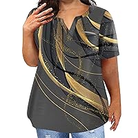 T Shirts for Women Fashion Plus Size Women's Casual Short Sleeve Round Neck Print Top with Pockets