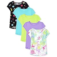 The Children's Place girls Print Basic Layering Tees Short Sleeve 5 Pack