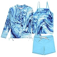 Idgreatim Girls Swimsuit Long Sleeve Rash Guard Bathing Suit 3 Piece Tankini Sets for 5-12 Years Old