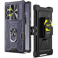 Caka Compatible for Galaxy S24 Ultra Case with Stand & Slide Camera Lens Cover & Belt Clip Holster & Ring Holder Magnetic Heavy Duty Case for Samsung Galaxy S24 Ultra 6.8 inch 2024, Purple
