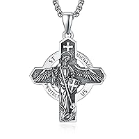 925 Sterling Silver Patron Saint Necklace | Amulet Necklace Cross Jewelry for Men with 2.5mm 22