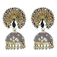 Gemstone Trendy Jewelry Fashion Earrings Set For Women And Girl | Latest Stylish Ethnic Peacock Design Traditional Jhumki Gift For Sister Wedding