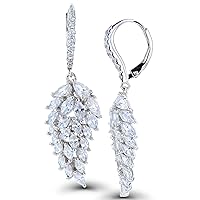 Sterling Silver Rhodium Multishape White Cubic Zirconia Scattered Fashion Leaf Earrings