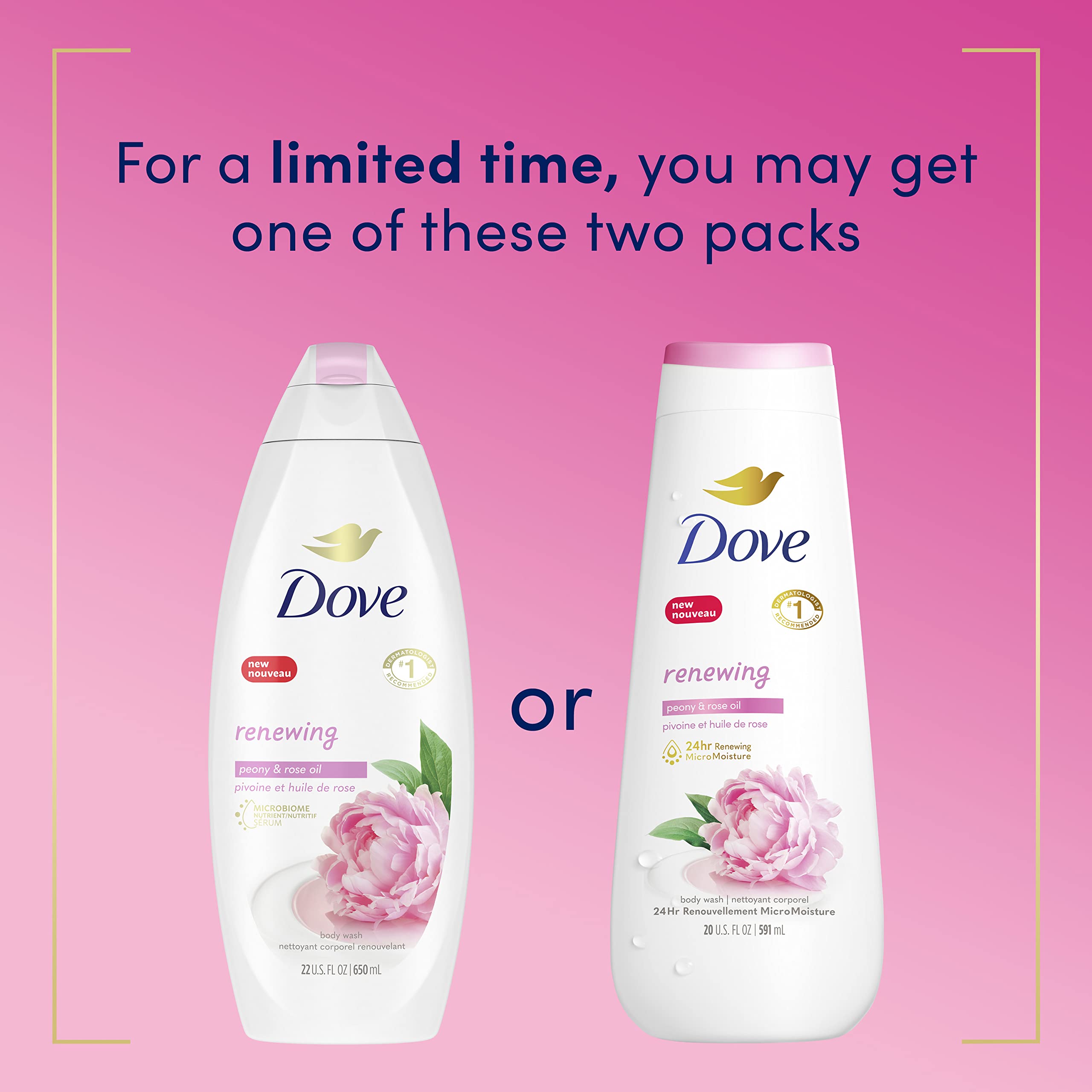 Dove Body Wash Renewing Peony and Rose Oil for Renewed, Healthy-Looking Skin Gentle Skin Cleanser with 24hr Renewing MicroMoisture 20 oz