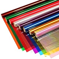 SYOGUA 8 Rolls Colored Cellophane Wrap, Extra Wide (34 in x 10 ft x 8 Colors) Cellophane Roll Transparent Color Cellophane Paper for Gift Baskets, Gift Wrapping, DIY Craft, Christmas Decoration