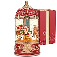 Carousel Snow Globe, Lighted Christmas Snow Globes Lantern, Music Box for Girls,Women, Vintage Carousel Christmas Decoration Indoor Home Décor & Gift, 6H Timer, USB/Battery Operated