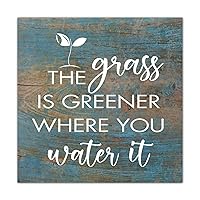 Wooden Pallet Sign Plaque The Grass Is Greener Where You Water It Inspirational Wood Welcome Plaque with Sayings Wooden Wall Pediment Home Wall Hanging Decor for Front Door Living Room 12 Inch