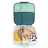 b.box Lunch Box for Kids: Jumbo Bento Box with 4 Compartments (2 Leak proof), Removable Divider, Gel Cold Pack. For Big Eaters Ages 3+. School Supplies (Emerald Forest, 8½ Cup Capacity)