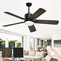 Obabala Ceiling Fans with Lights and Remote, Outdoor Black Fan with Lights for Patio Farmhouse Bedroom，52 Inch
