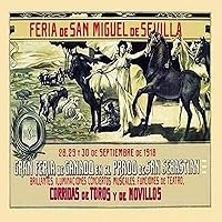 Spanish poster for a grand festival of Saint Miguel in Sevilla with music theater concerts and other programs The illustration is very agricultural with pigs sheep horses and oxen The artist is unkn