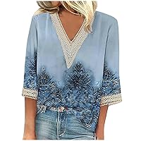 Quarter Sleeve Tops for Women Dressy Casual Blouse Loose V Neck Business Work Tshirts 2024 Summer Fashion Clothes