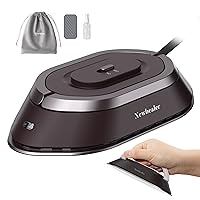 Newbealer Travel Iron with Dual Voltage - 120V/220V Lightweight Dry Iron for Clothes (No Steam), Non-Stick Ceramic Soleplate, 302℉ Heat Press Machine, w/Spray Bottle, Pouch & Silicone Stand, Brown