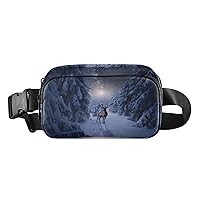 ALAZA Stag Deer Stands in The Snowy Forest Belt Bag Waist Pack Pouch Crossbody Bag with Adjustable Strap for Men Women College Hiking Running Workout Travel