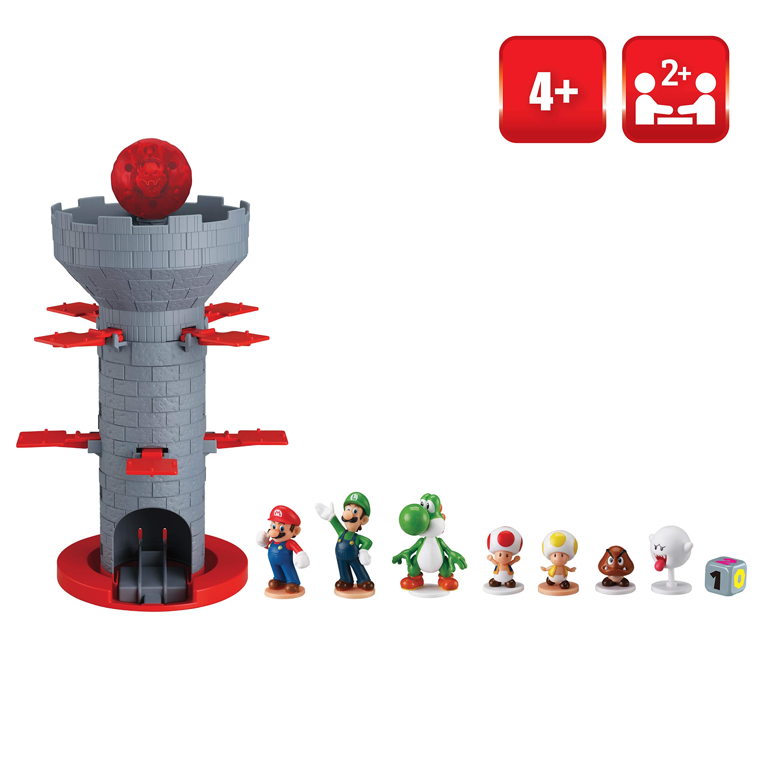 Epoch Games Super Mario Blow Up! Shaky Tower Balancing Game, Tabletop Skill and Action Game with Collectible Action Figures