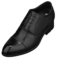 CALTO Men's Invisible Height Increasing Elevator Shoes - Premium Leather Lace-up Formal Derby Oxfords - 3 Inches Taller