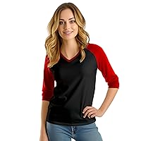 Decrum Black and Red 3/4 Length Sleeve Womens Tops - Raglan Shirt Women | [40173024] Blk&Red Rgln,L