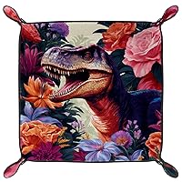 Flowering Dinosaur Microfiber Leather Dice Trays Folding for RPG DND Table Games, Leather Dice Holder Storage Box Portable Folding Rolling Dice Tray, 20.5x20.5cm