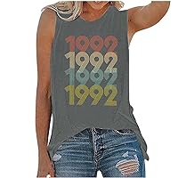 Women's Summer 1992 Letter Printed Tank Tops Casual Crew Neck Sleeveless Blouse Top Fashion Loose Comfy Vest Shirts