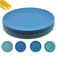 10 inch Wheat Straw Plates, Unbreakable Flat Dinner Plates Set of 8, BPA Free Dishwasher & Microwave Safe Reusable Salad Plates, Camping Plates for Kids Kitchen (4 Color)