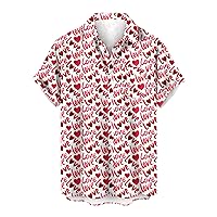 Men's Heart Print T Shirt Short Sleeve Casual Tops Summer Hawaiian Beach Shirts Valentine's Day Printed Tee Top