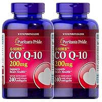 Puri-tans Pride CoQ10 200mg - 240 Softgels, Empowering Your Well-Being with Enhanced Energy, Vitality, Superior Antioxidant, Promotes Vitamin E Absorption (Two Bottles)