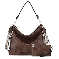 RAVUO Hobo Bag for Women, Vegan Leather Tote Handbags Large Ladies Shoulder Bag Chic Crossbody Purse with Wallet 2PCS Set