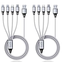 Multi Charging Cable, USB Cable 3A 4FT Nylon Braided Universal 4in1 Charger Adapter Type-C/Micro Port, Compatible with Cell Phones and More (Silver, 2Pack)