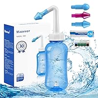 MAOEVER Neti Pot Sinus Rinse Bottle Nose Wash Cleaner Pressure Rinse Nasal Irrigation for Adult & Kid BPA Free 300 ML with 30 Nasal Wash Salt Packets and Sticker Thermometer(Blue)