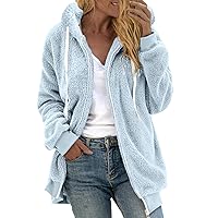 Women Fuzzy Jackets Full Zip Hooded Sweatshirt Coat Winter Warm Fleece Plush Zipper Hoodies Cozy Cardigan Outwear