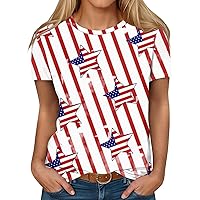 Women's 4Th of July Outfits Casual 4th of July Printed Round Neck Short Sleeve T-Shirt Top Shirts, S-3XL