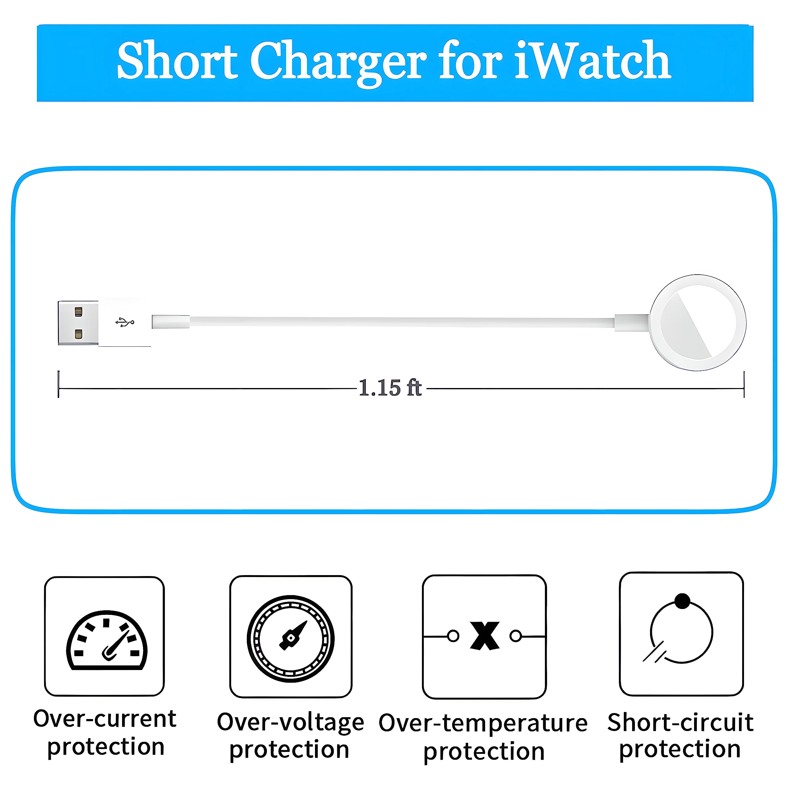 Short Charger Compatible with Apple Watch, Portable Wireless USB Charging Cord (1.15ft/14inch/35cm) Magnetic Cable for iWatch Series 8/7/6/SE/5/4/3/2/1
