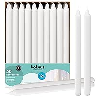BOLSIUS White Candlesticks Bulk Pack 50 Count - Unscented Dripless 11.5 Inch Household & Dinner Candle Set - 12+ Burn Hours - Premium European Quality - Consistent Smokeless Flame - 100% Cotton Wick
